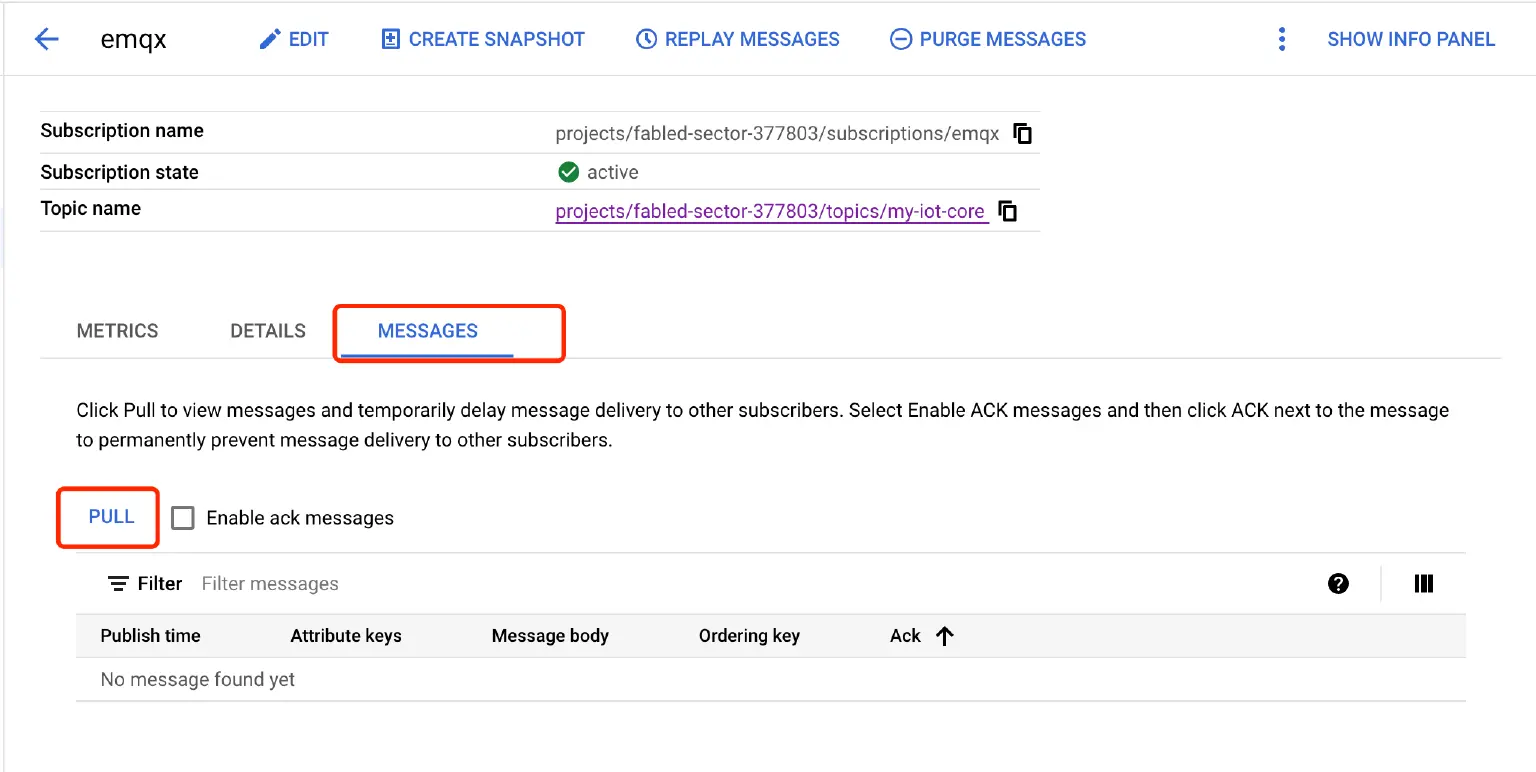 Click PULL to view the messages