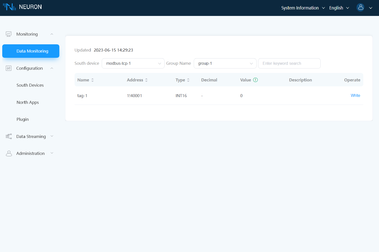 Monitoring → Data Monitoring