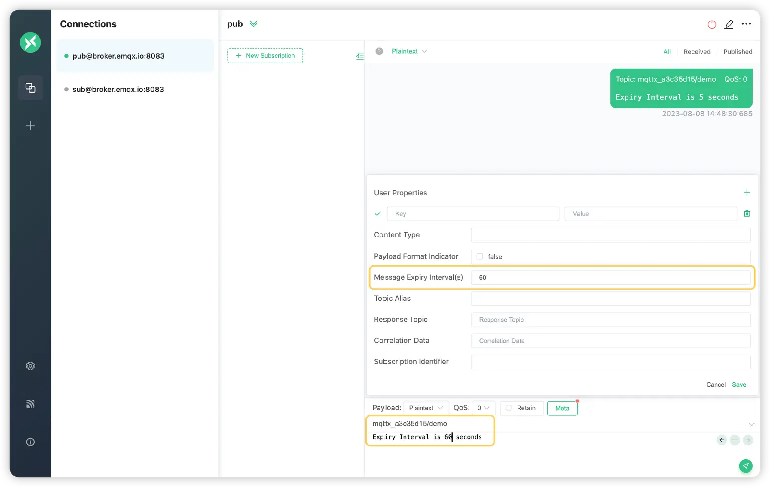 MQTTX 发布消息 2