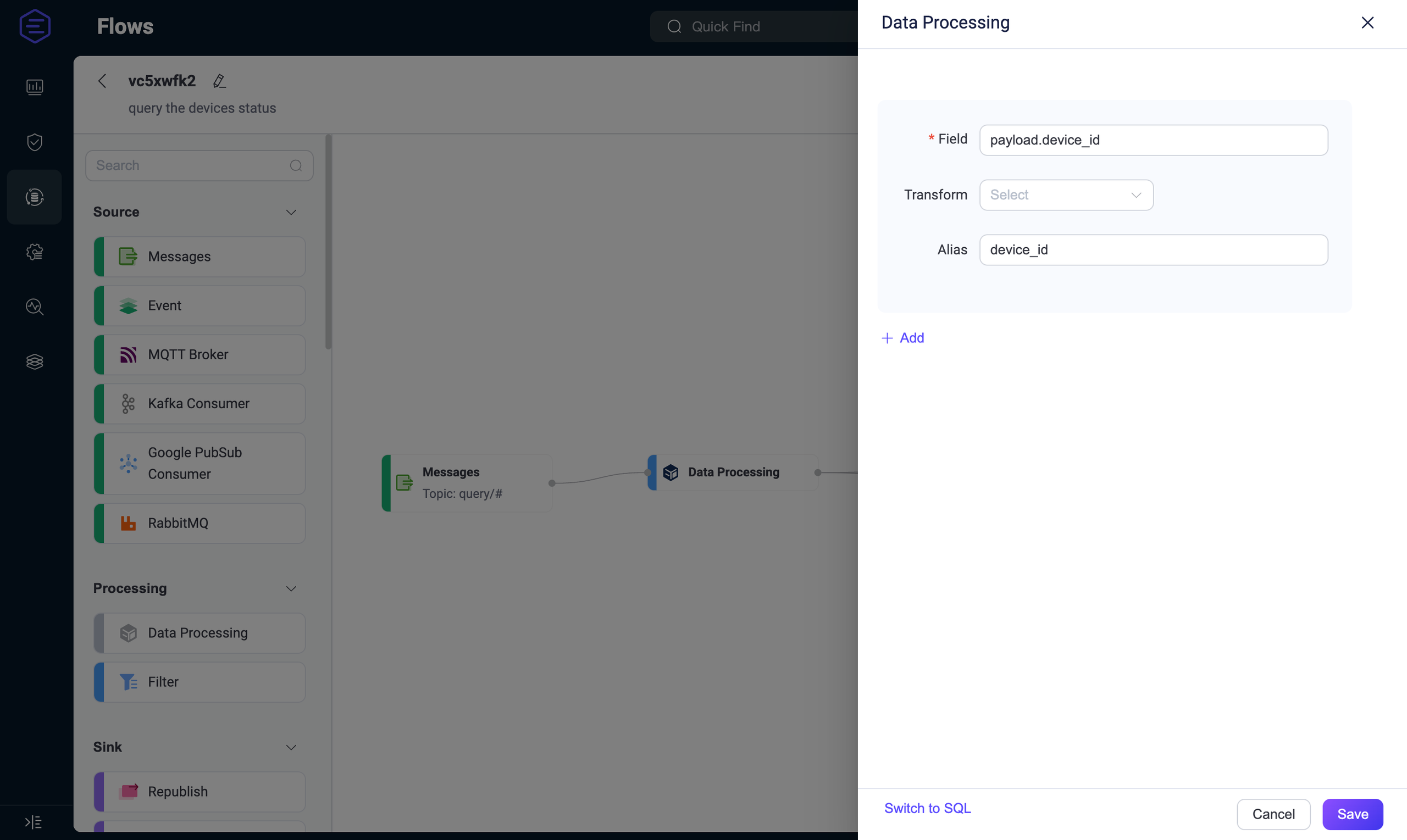 Add a Data Processing node