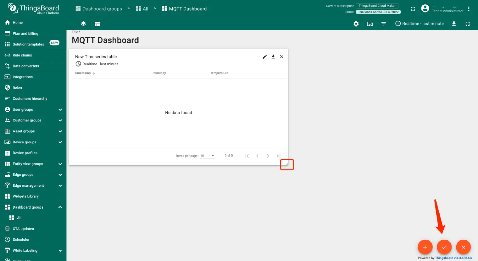 ThingsBoard Timeseries table