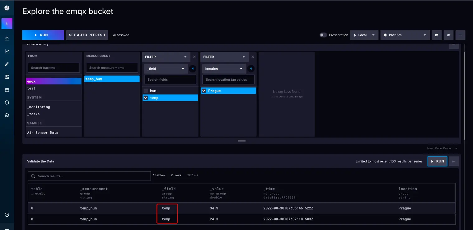 View results in InfluxDB console