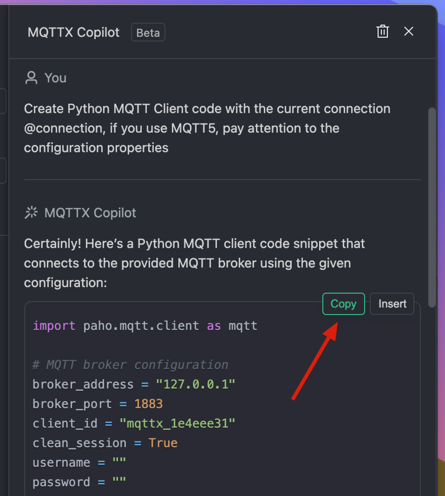 Copy MQTT Client Code
