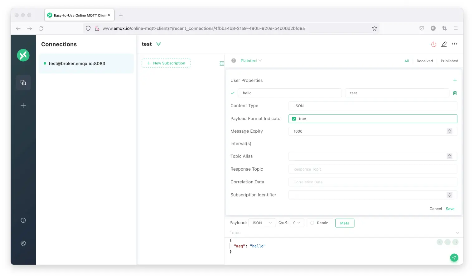 MQTTX Web 支持更多 MQTT 5.0 属性