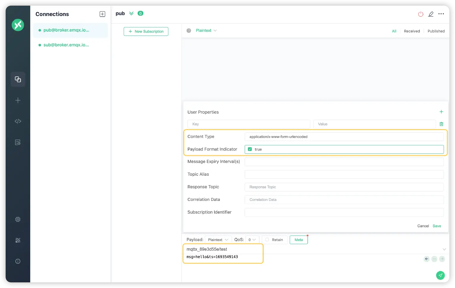MQTTX Payload Format Indicator