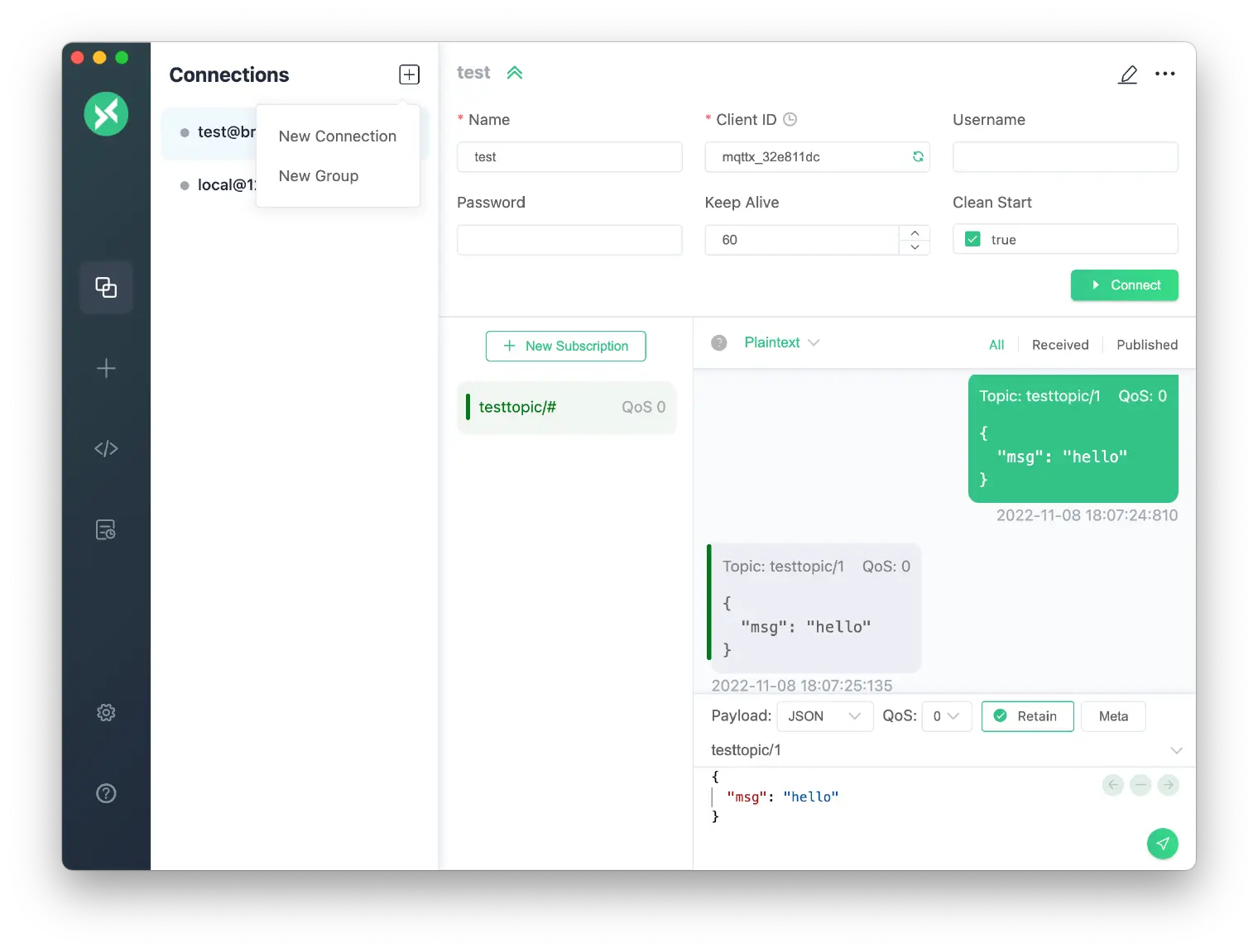 新建 MQTT 连接