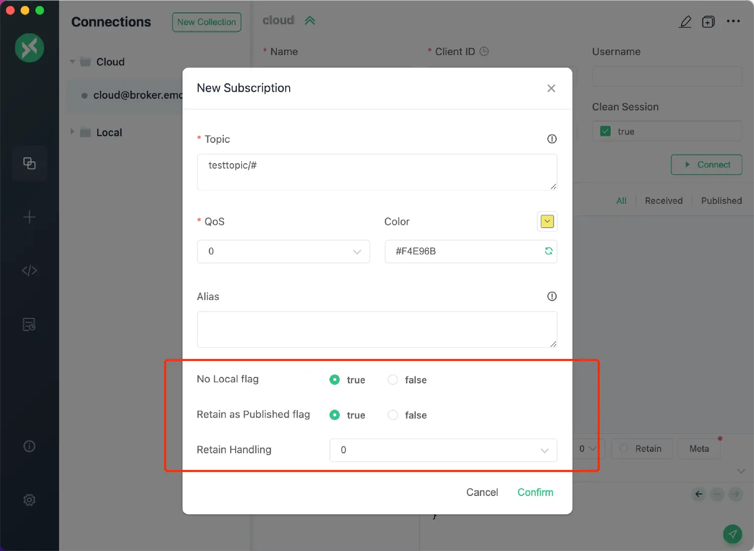 MQTT Subscription options