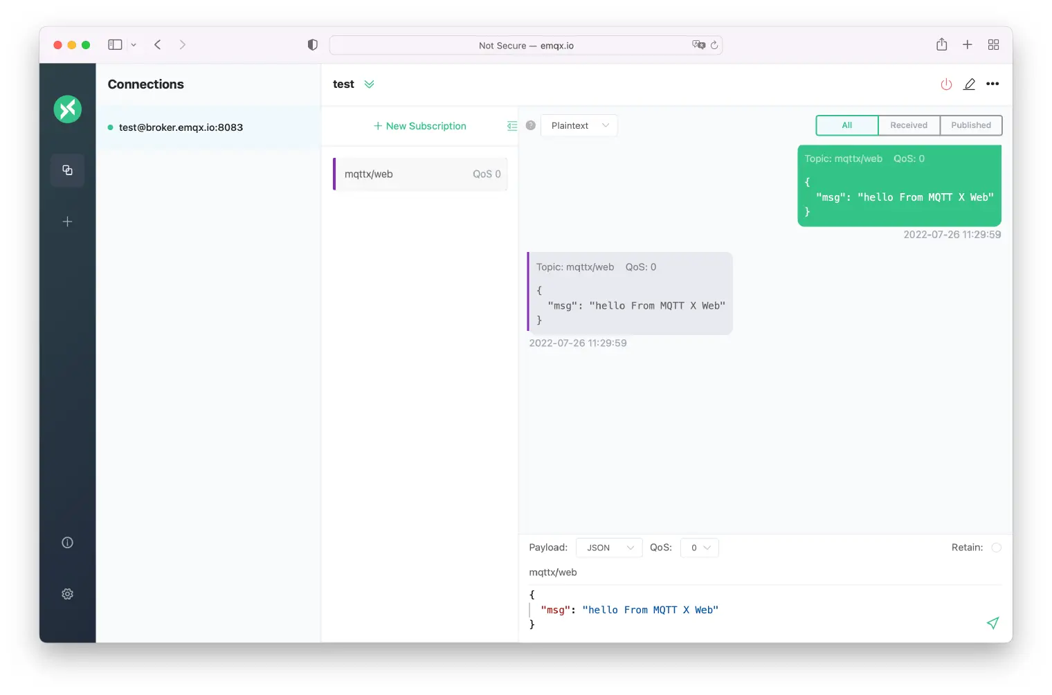 MQTTX Web 消息收发