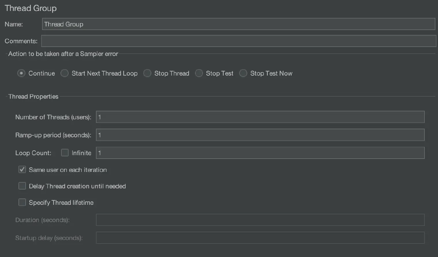 JMeter thread group