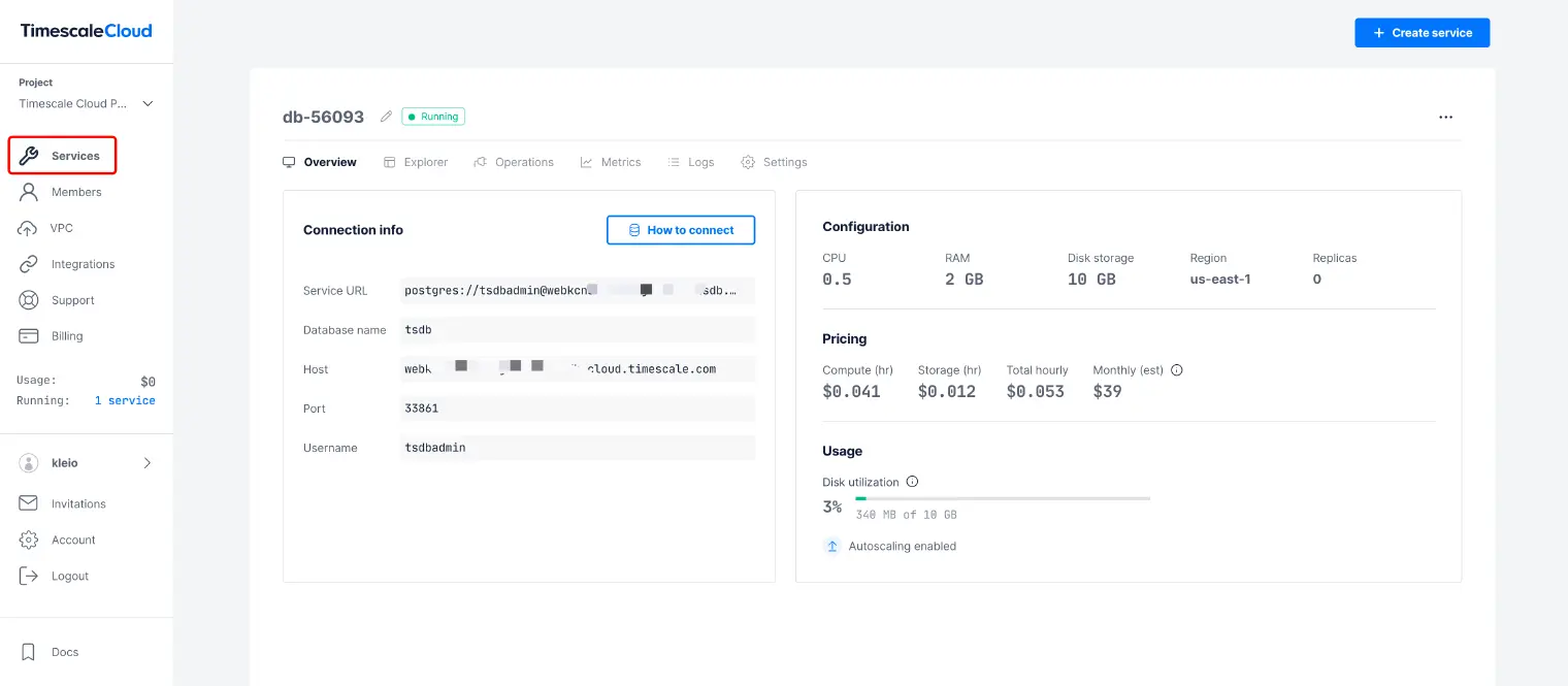 Create Timescale Cloud instances