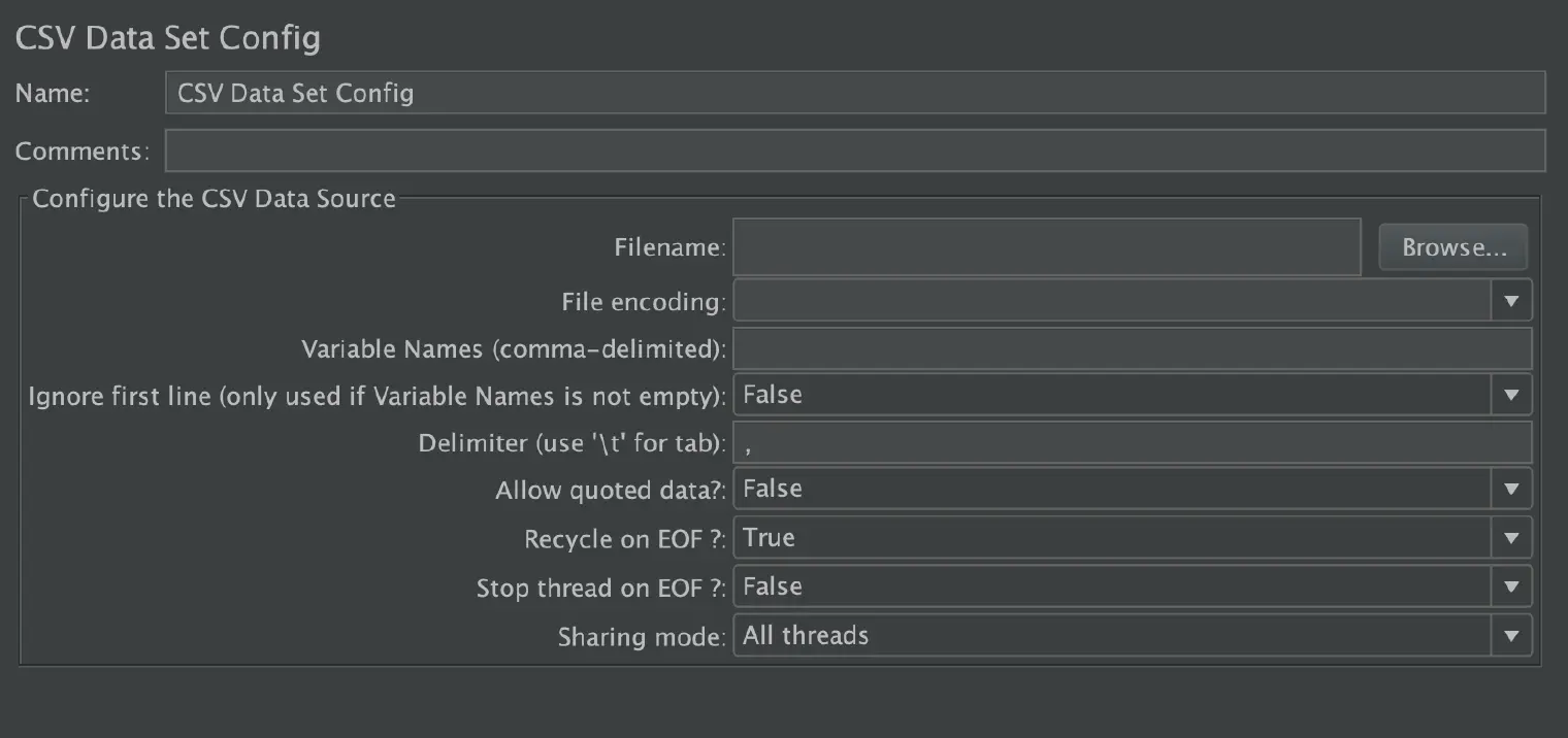 JMeter CSV Data Set Config