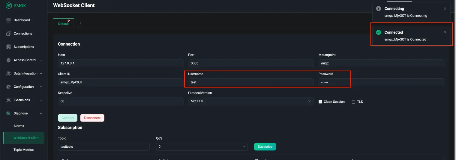 MQTT Authentication test